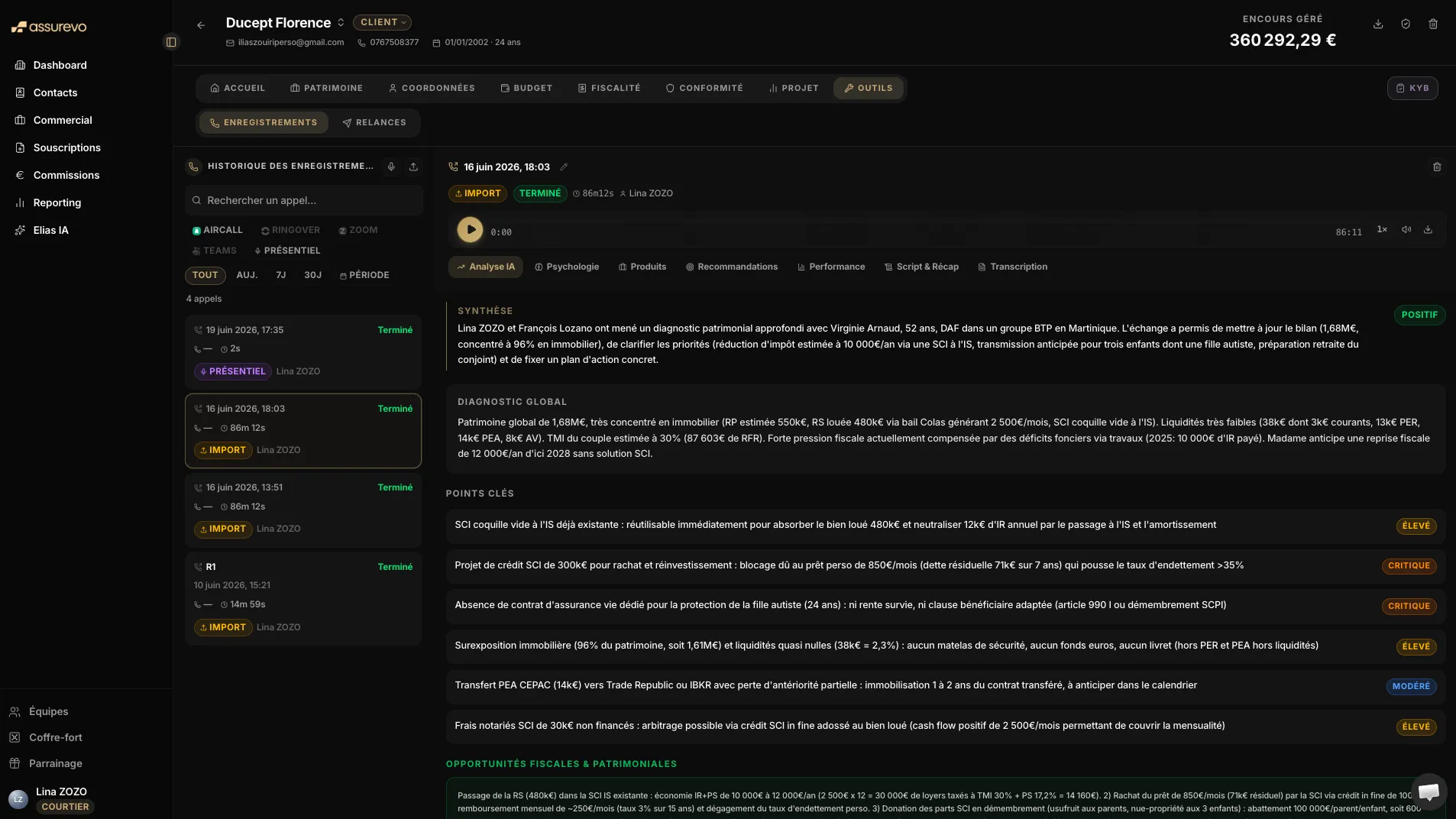 Analyse IA post-appel dans la fiche client
