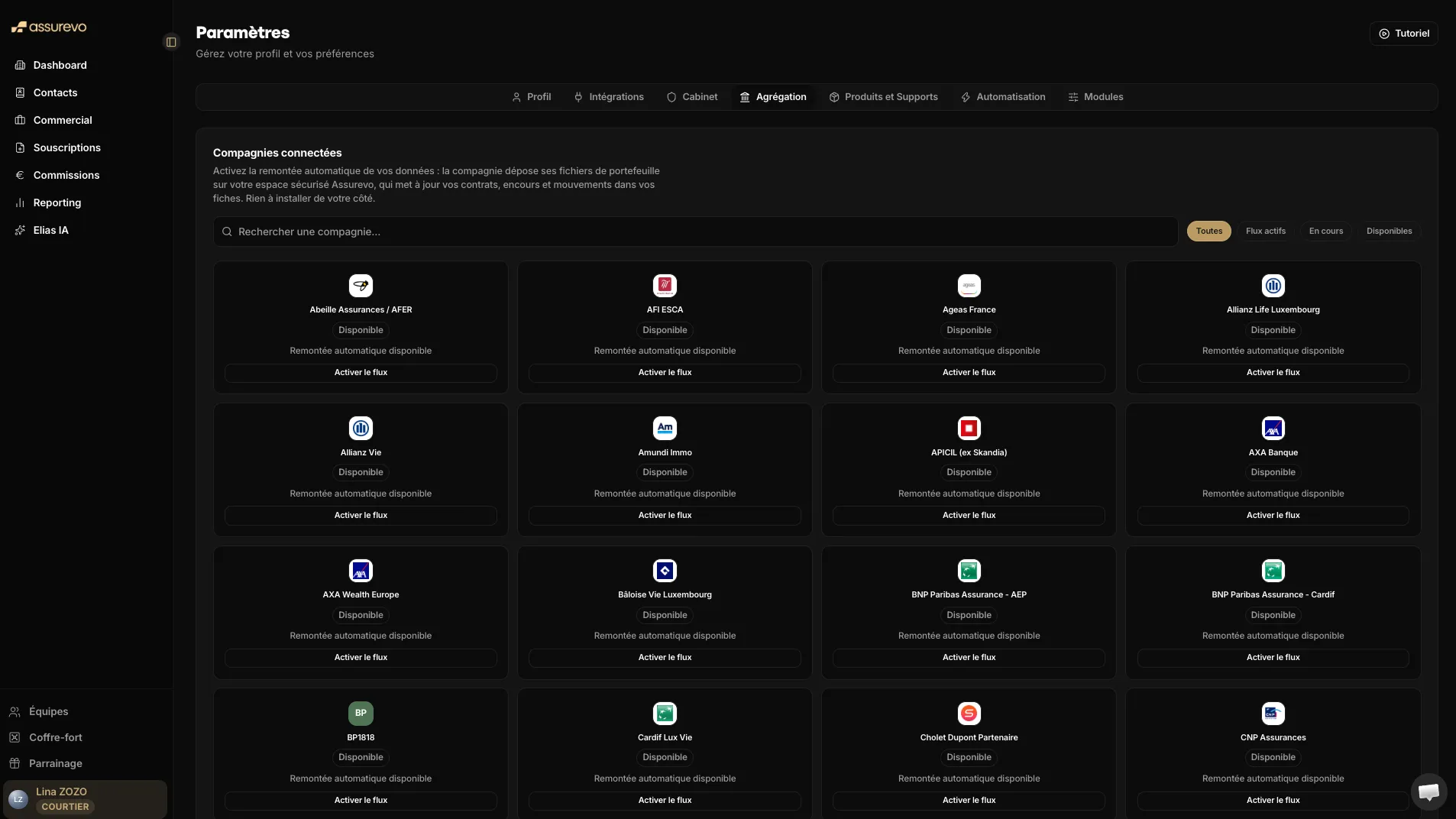 Compagnies d'assurance connectées à Assurevo