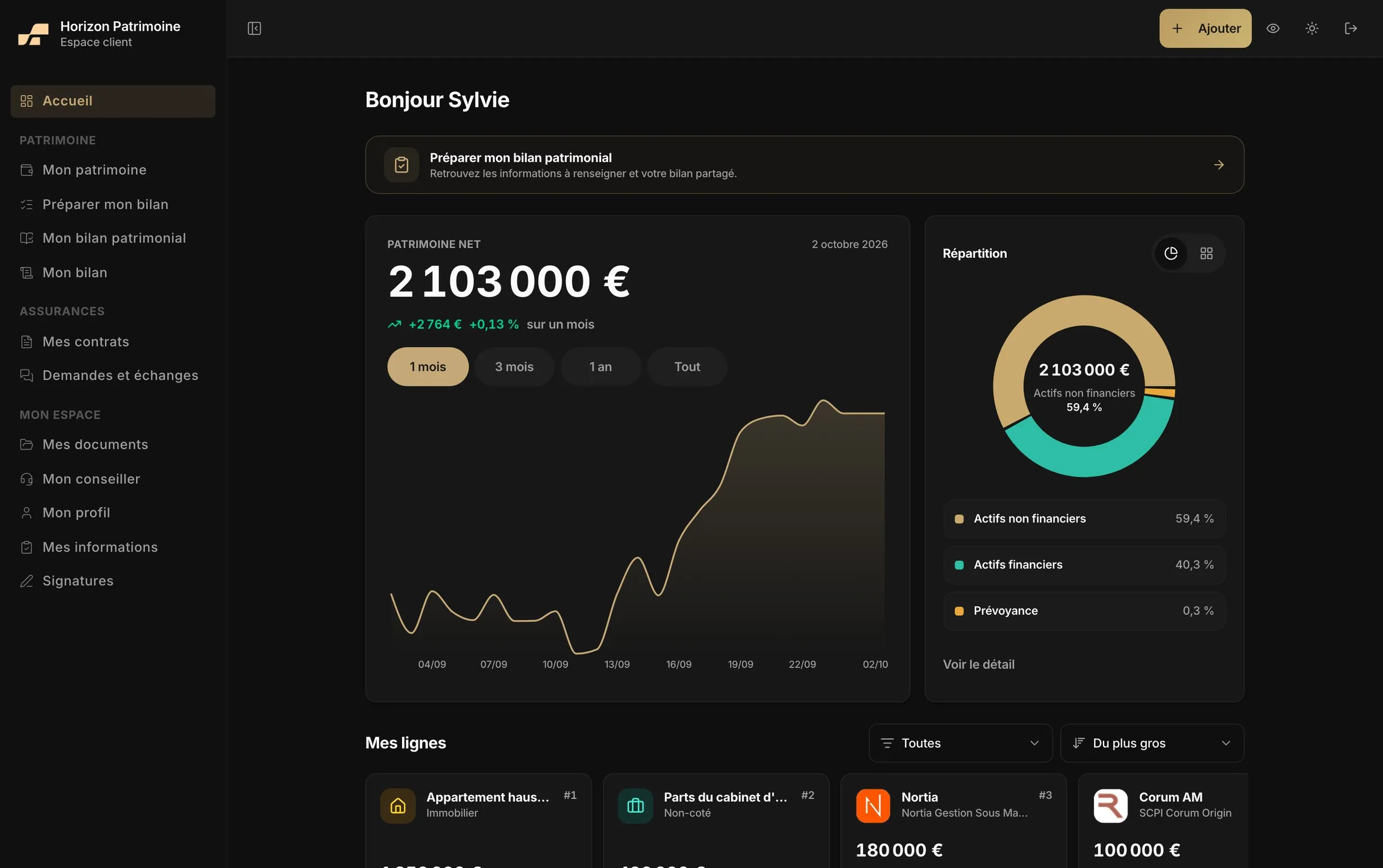 Espace client Assurevo avec contrats, patrimoine et documents