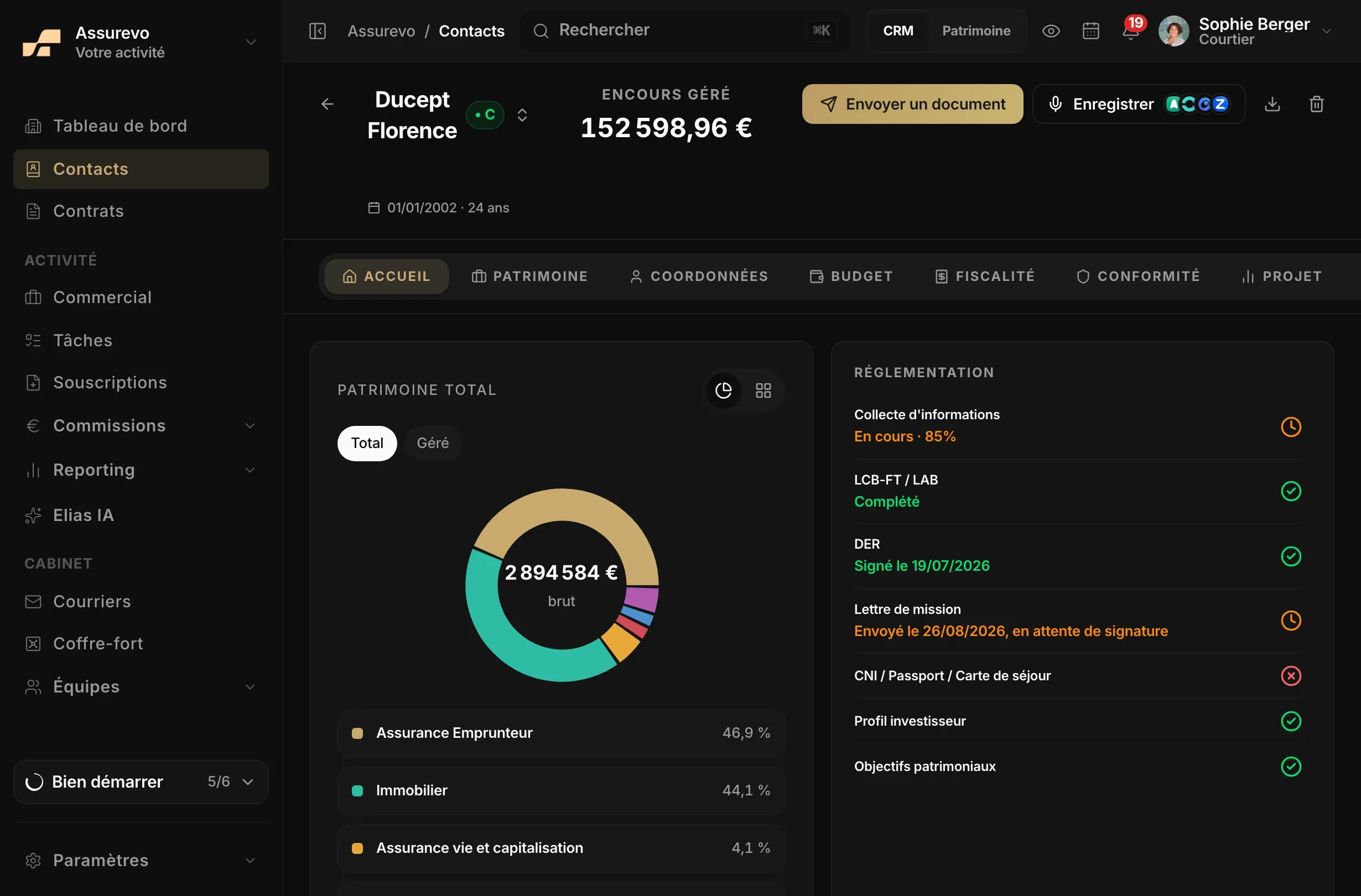 Fiche client dans le CRM Assurevo