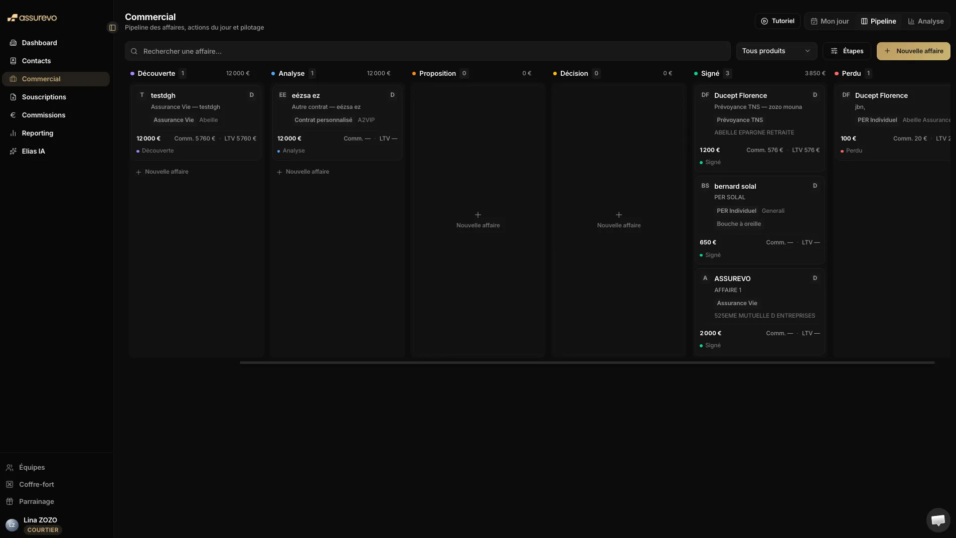 Pipeline commercial en vue kanban
